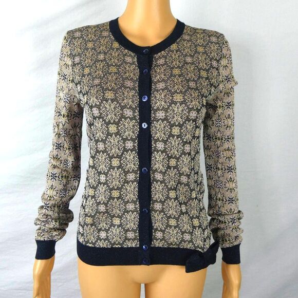 RED Valentino Pink Black Metallic Lurex Bow Cardigan Sweater Large Patterned - Picture 1 of 11